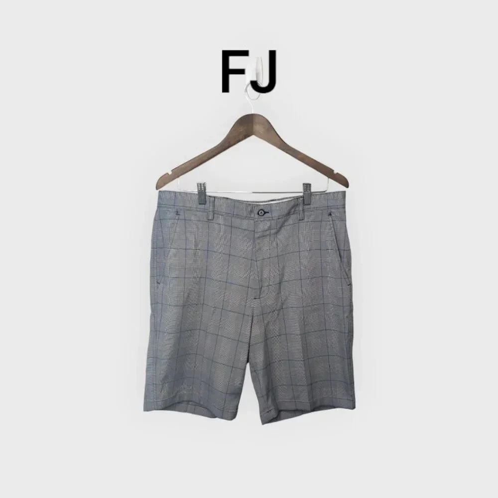 FootJoy Golf Shorts Mens Grey/Gray Plaid Houndstooth Flat Front Stretch Size W34